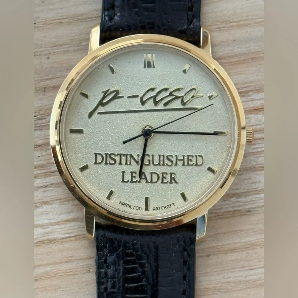 Hamilton Rare Distinguished Leader Watch New in Box Gold Dial Case Leather Strap